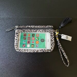 Leopard Print Phone Wristlet with Black Tassel